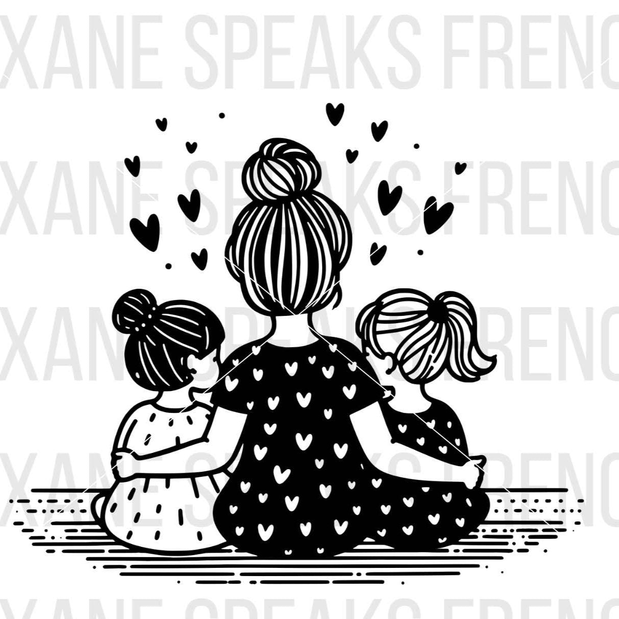 Cute Mum And Two Daughters Illustration SVG For Mother's Day DIY and Cricut Projects