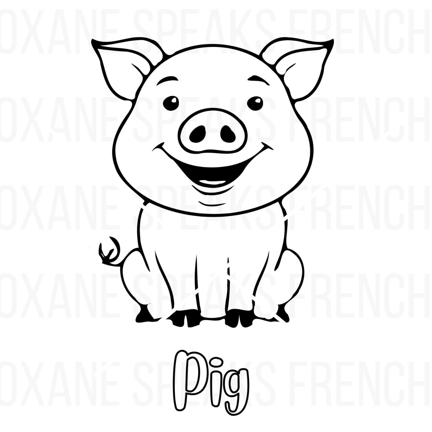 Cute pig coloring page featuring a smiling pig with clean, bold outlines and a cheerful expression, perfect for kids’ coloring activities and crafting projects.