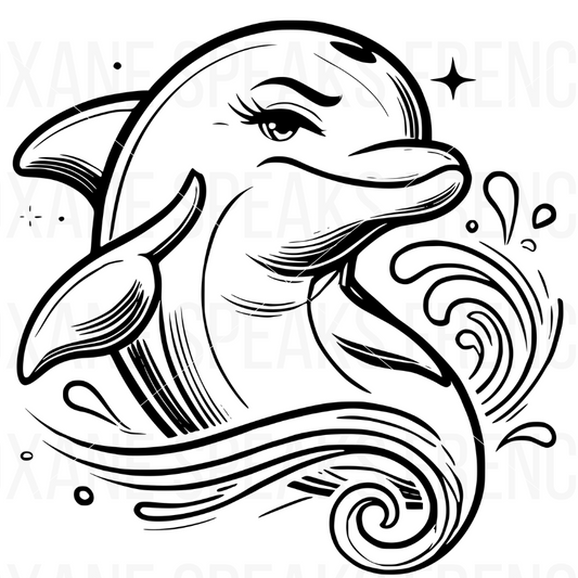 etro-Inspired Elegant Dolphin Line Art SVG with Waves - Perfect for Ocean-Themed Crafting and Projects