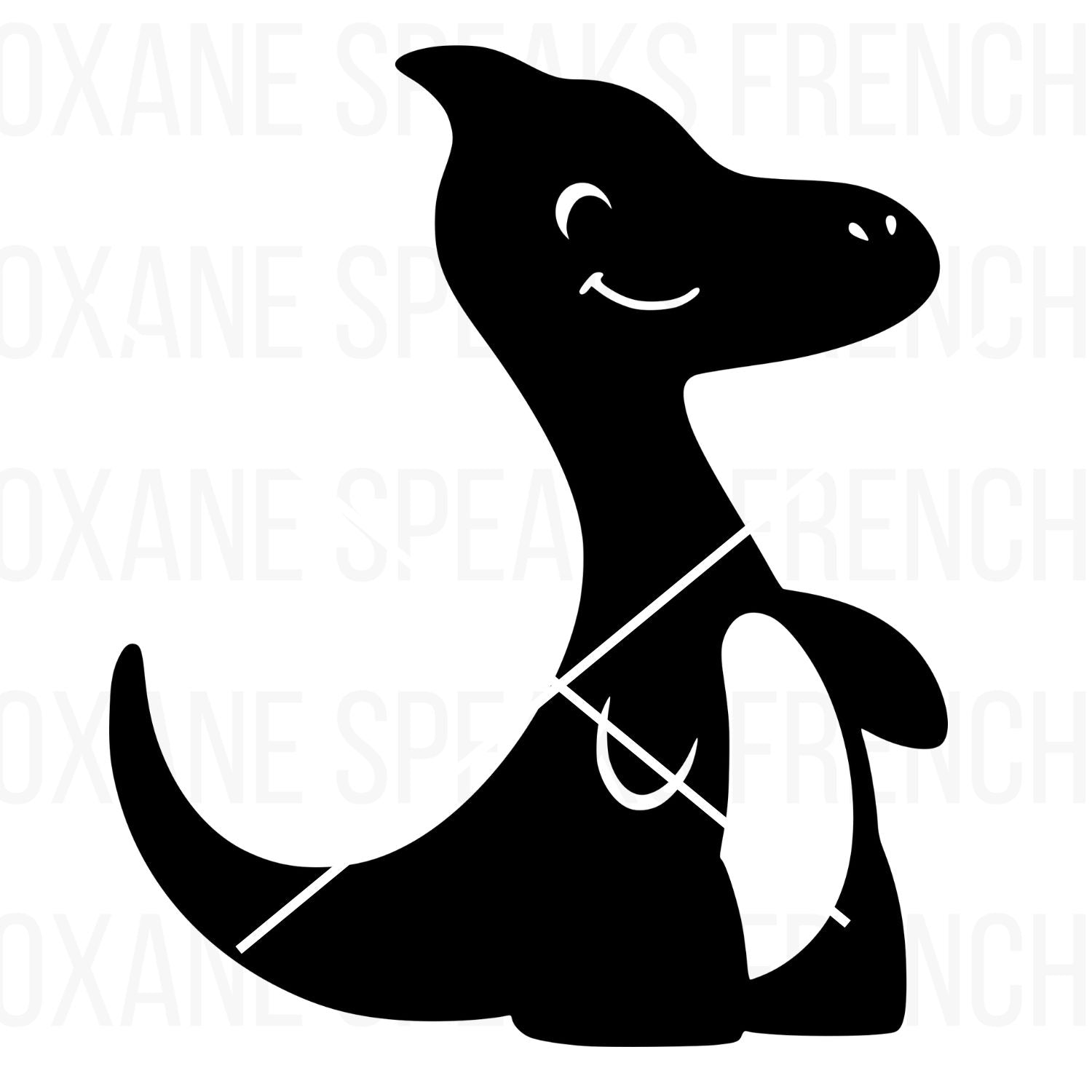 Black silhouette of a smiling pterodactyl dinosaur, designed for crafting projects like t-shirts, mugs, and kids’ party decorations.