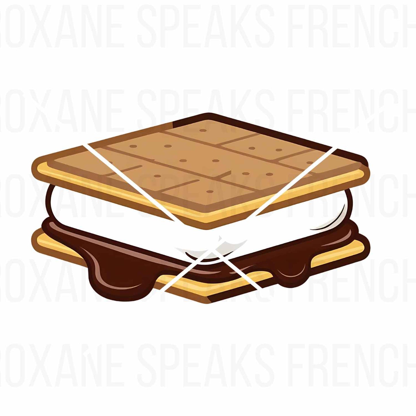 Realistic s'mores illustration with melted chocolate, marshmallow, and graham crackers, perfect for sweet treat-themed designs and crafts.