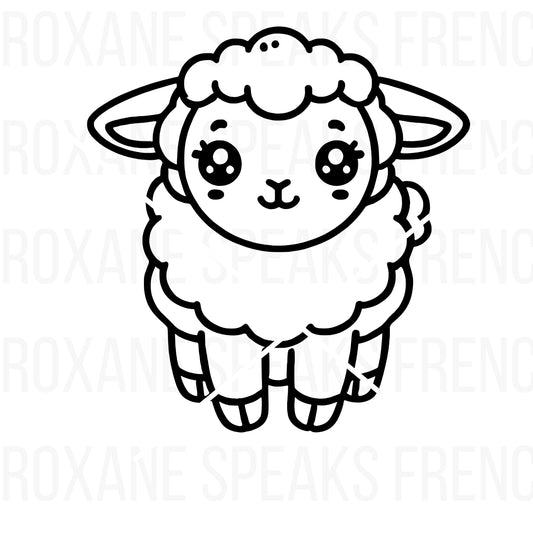 Cute baby sheep outline SVG featuring a cartoon-style lamb, ideal for nursery art and DIY crafts.