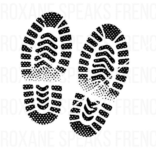 Detailed snow boot footprint outline with a realistic tread pattern, ideal for winter decor, seasonal DIY projects, and outdoor-themed digital designs.