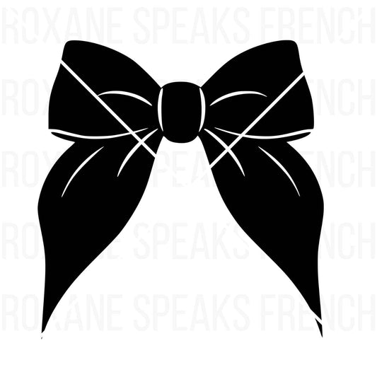 A sleek and elegant silhouette bow SVG featuring a classic bow design with smooth lines, perfect for digital crafting, vinyl cutting, and printable projects.