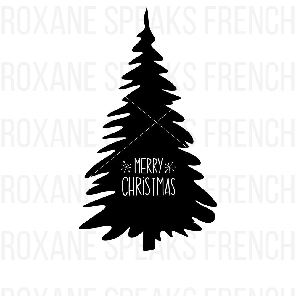 A black silhouette of a Christmas tree with the text "MERRY CHRISTMAS," perfect for Cricut holiday crafting projects.