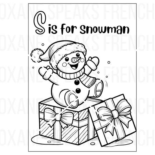 S is for Snowman Coloring Page - Printable Christmas Alphabet Activity for Kids