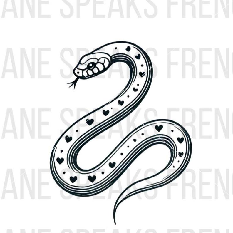 Elegant snake with heart patterns along its body, available in SVG and PNG formats for craft projects.