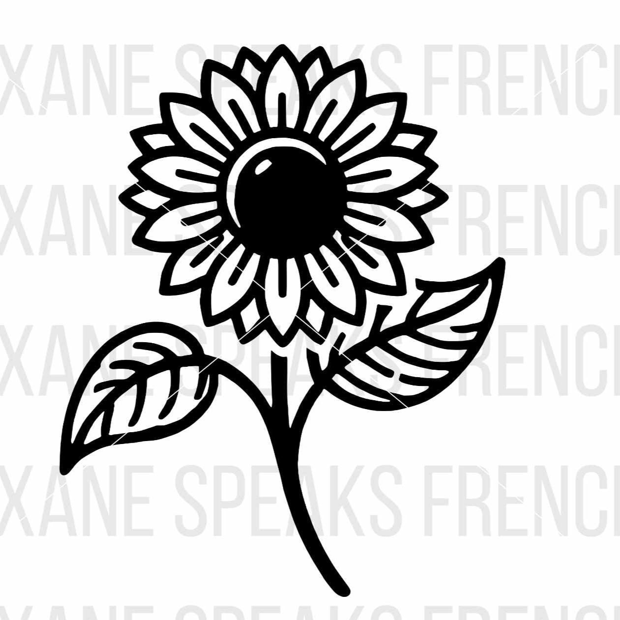 Sunflower SVG PNG File – Bold, clean sunflower design with intricate leaf details for Cricut, Silhouette, and other cutting machines