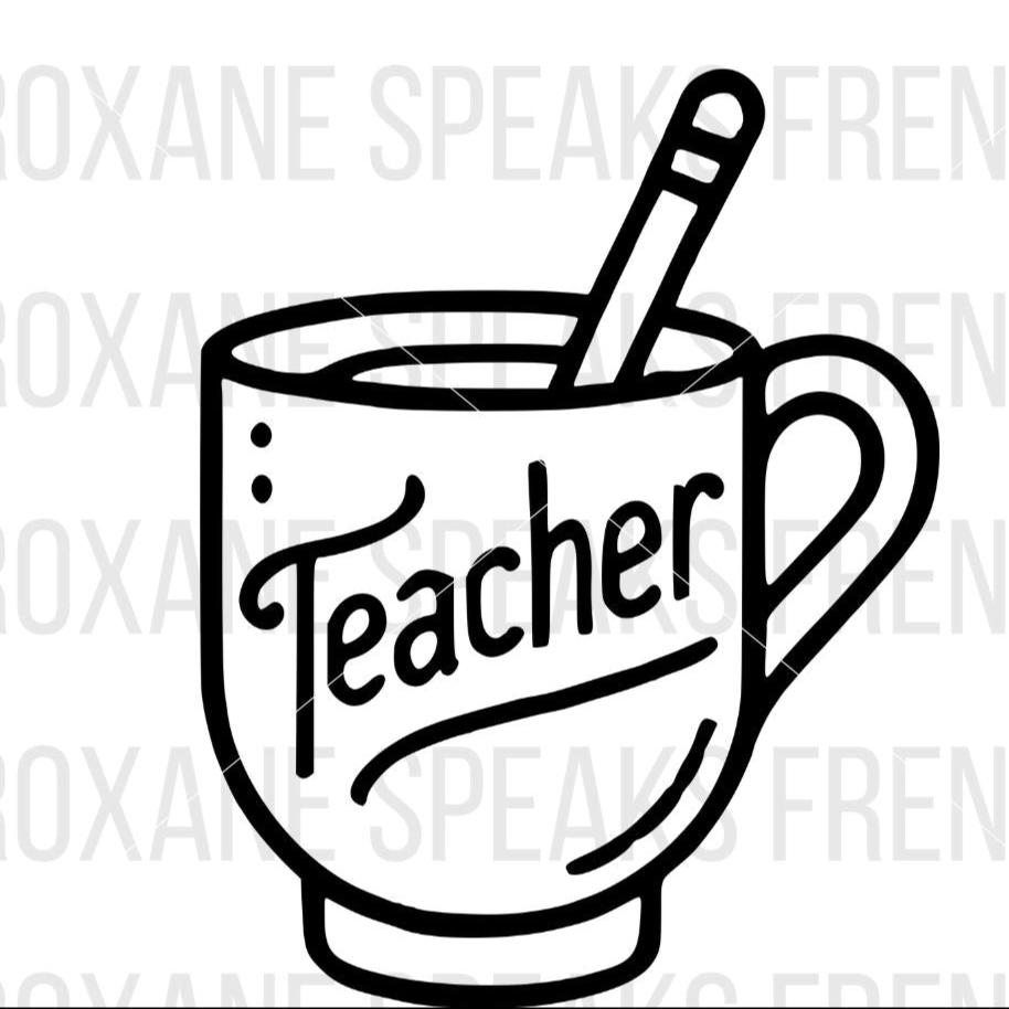 Teacher-themed coffee mug with a pencil stirrer, available as an SVG and PNG for personal use in crafting projects and gift-making.