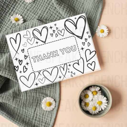 Printable Thank You Card With Love Heart Coloring Page PDF