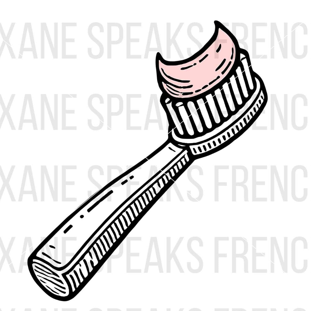 classic toothbrush outline with pink toothpaste svg