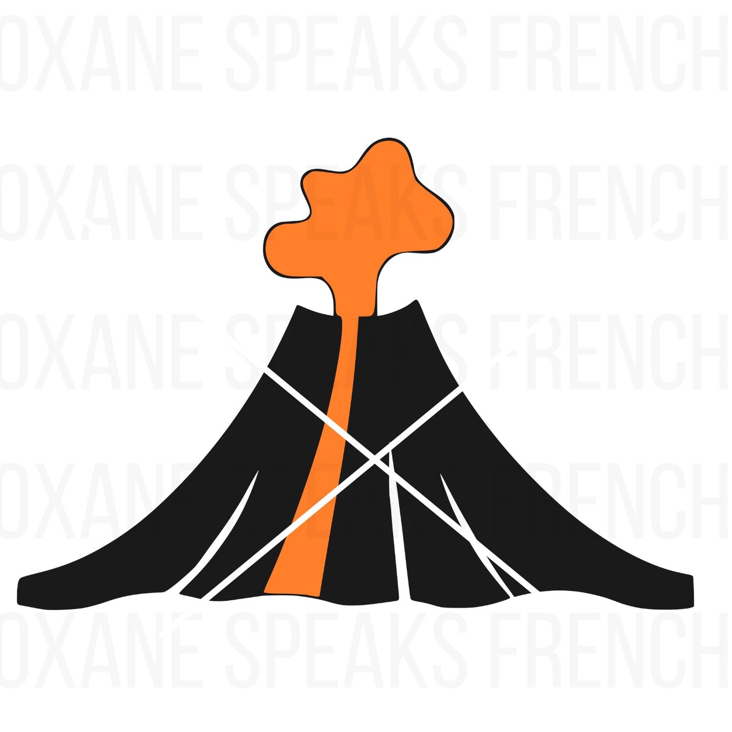 Vector illustration of a two-layer erupting volcano with orange lava flow and smoke, designed for crafting, digital designs, and educational projects.