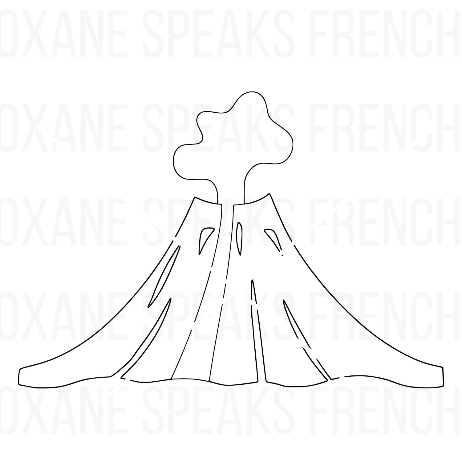 Simple outline of a volcano erupting with smoke, suitable for crafts, educational projects, and digital designs.