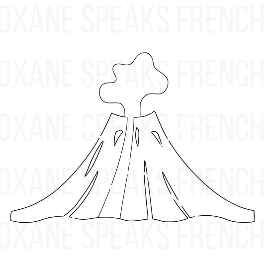 Simple outline of a volcano erupting with smoke, suitable for crafts, educational projects, and digital designs.