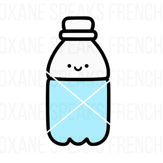 Adorable water bottle SVG design with a smiling face, ideal for Cricut and Silhouette projects like vinyl decals, t-shirts, and tote bags.