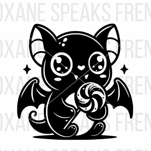 cute cartoon baby bat eating lollies