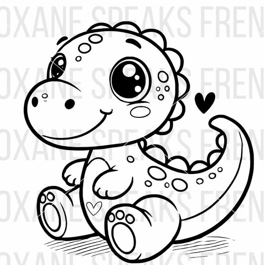 Adorable Baby Dinosaur SVG - A cute, smiling baby dinosaur with big, expressive eyes and a heart detail, available in SVG and PNG formats