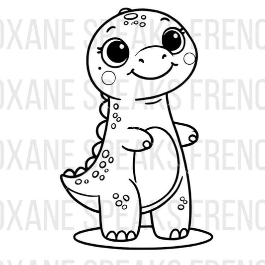 Adorable baby dinosaur with playful details, available as an SVG and PNG file for crafting and DIY projects.