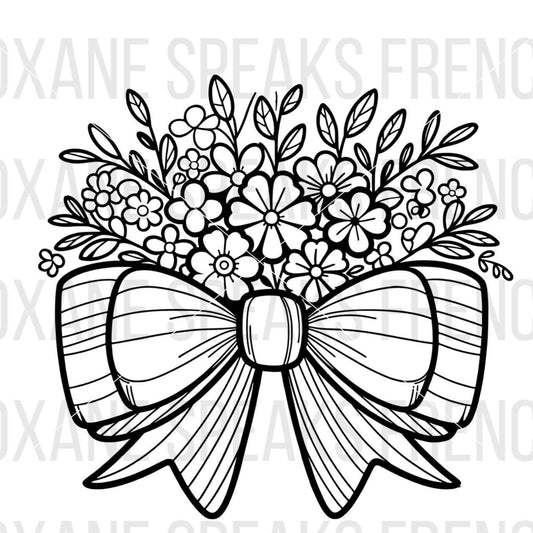 Bow SVG PNG File – A detailed floral bow design with bold outlines, ideal for Cricut and Silhouette cutting machines