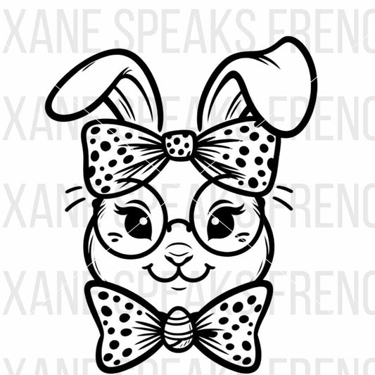 cute leopard bow bunny face outline