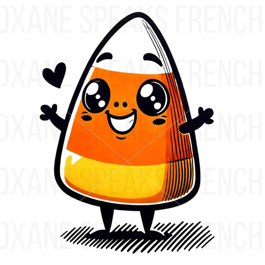 one kawaii candy corn character on transparent background