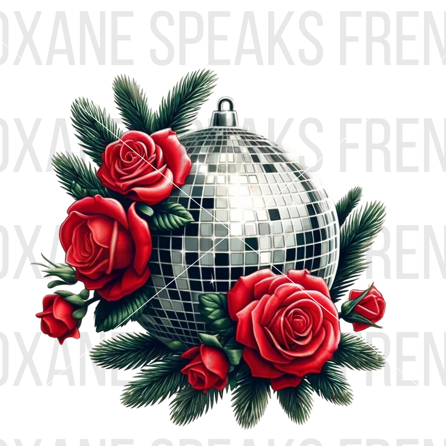 Chritstmas Themed Disco Ball With Red Roses