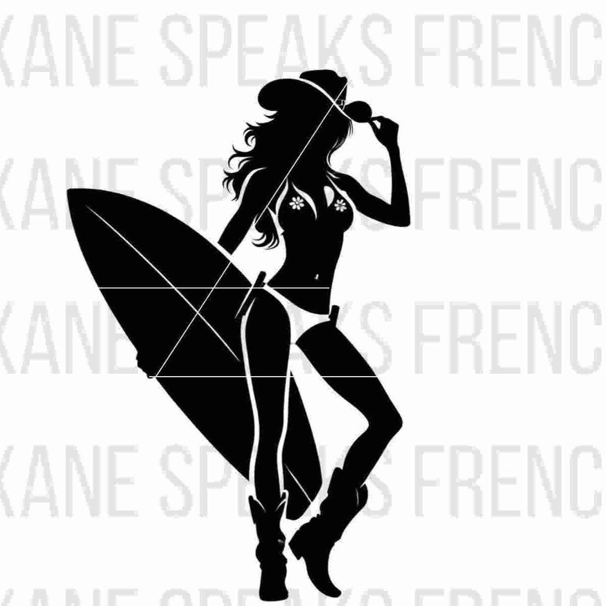 trendy coastal cowgirl with cowboy hat black silhouette