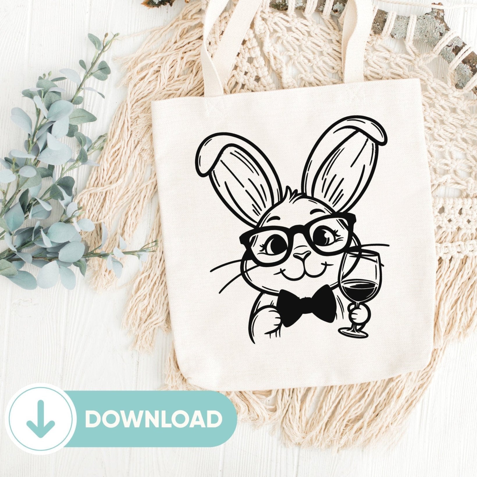 Easter Bunny Wine Connoisseur SVG and PNG Clipart - Spring Celebration Rabbit with Glasses, Digital Download for Crafting and Decor - Roxane Speaks French