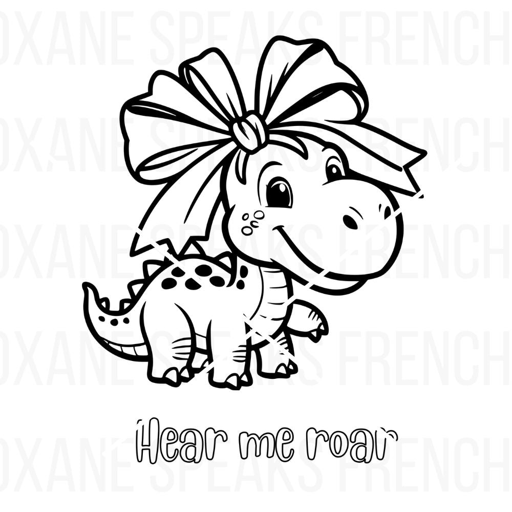 Girl Dinosaur Coloring Page - Cute Printable Design PDF