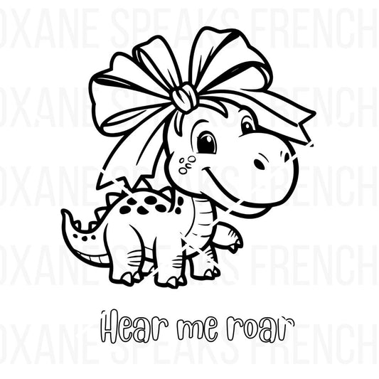 Girl Dinosaur Coloring Page - Cute Printable Design PDF