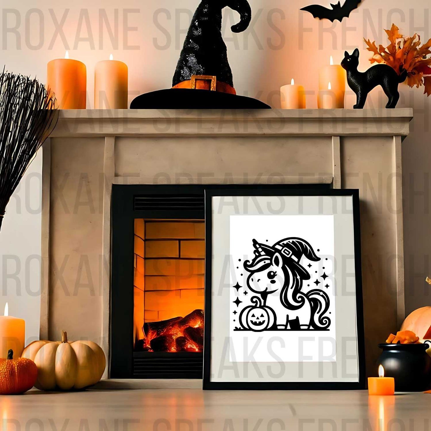 Halloween Cartoon Unicorn With Witch Hat Illustration SVG For DIY and Cricut Projects