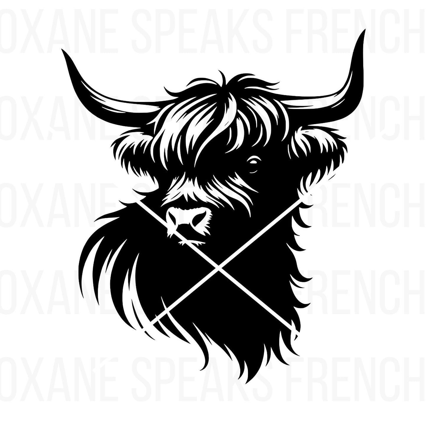 Highland Cow Face SVG PNG Clipart - Rustic Black Silhouette for Farmhouse Crafts and Decor