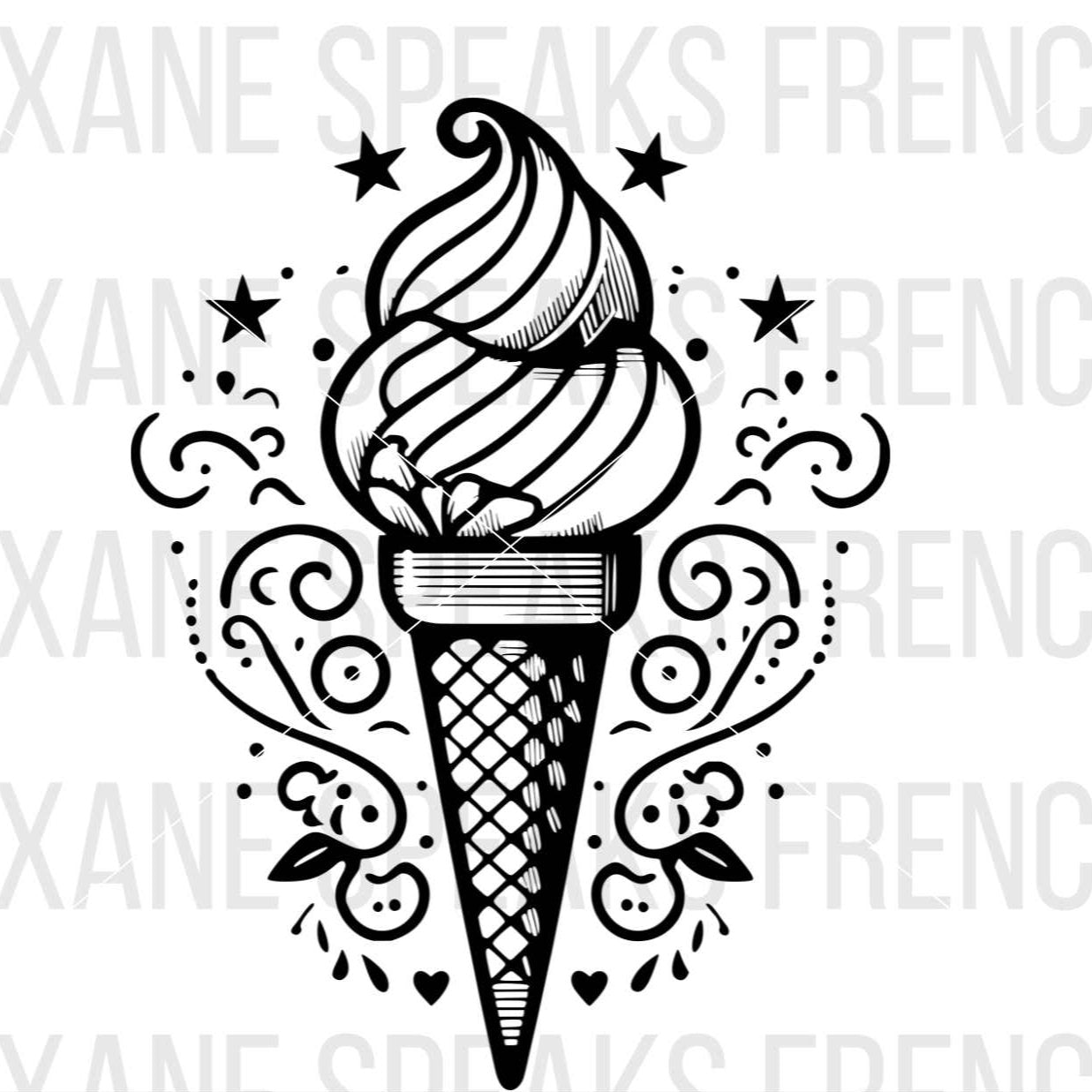 Beautiful Ice Cream Cone With Swirls Details Illustration SVG For DIY and Cricut Projects