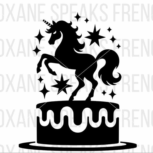 Simple Unicorn On Birthday Cake Black Silhouette SVG For DIY and Cricut Projects