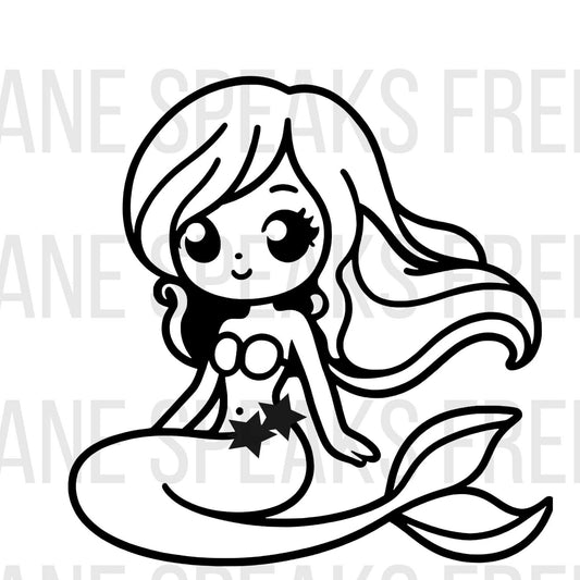 cute little mermaid detailed outline