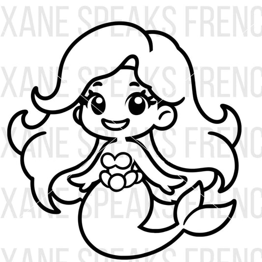 little mermaid cartoon outline