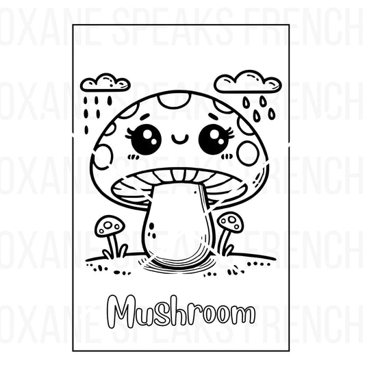 Mushroom Coloring Page - Printable PDF Worksheet For Kids