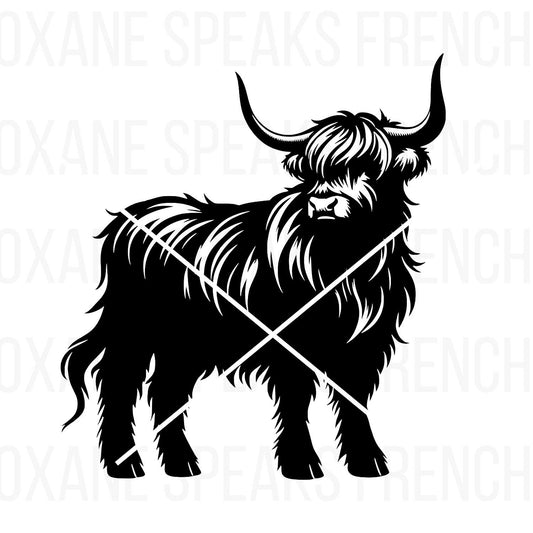 Highland Cow SVG PNG Clipart - Rustic Black Silhouette Vector for Farmhouse Decor and Crafts