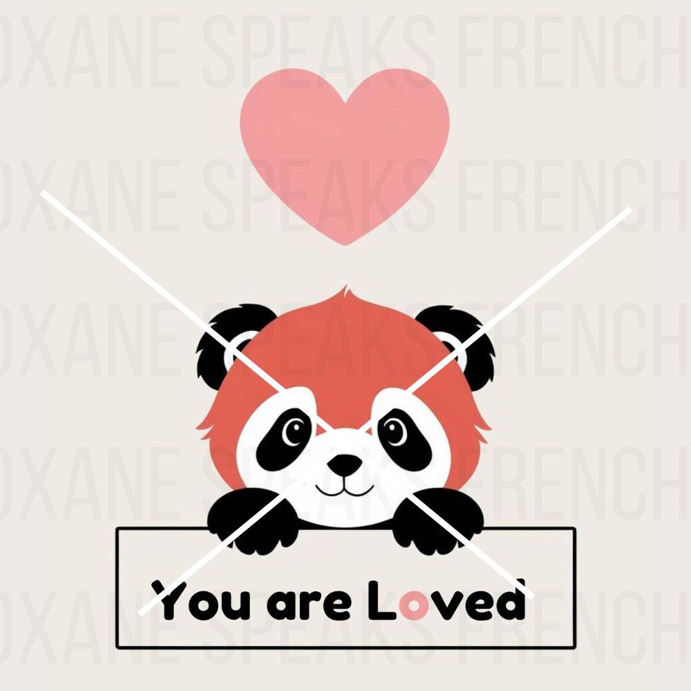 Printable wall art featuring a cute red panda with a 'You are Loved' sign and a pink heart above, perfect for a child’s room or nursery decor.