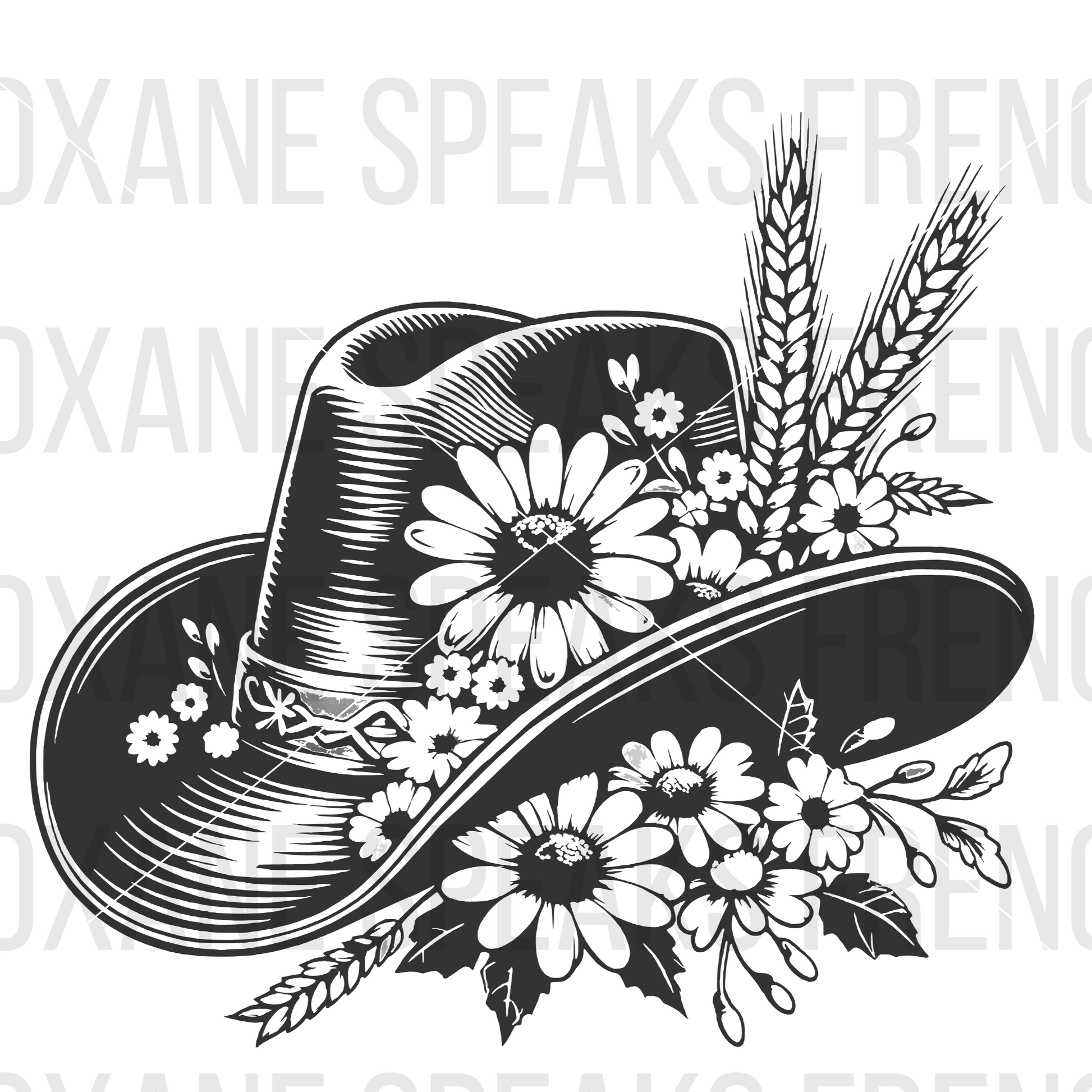 Rustic Cowboy Hat With Flowers SVG File – A detailed cowboy hat decorated with flowers and wheat, perfect for Cricut, Silhouette, and other cutting machines.