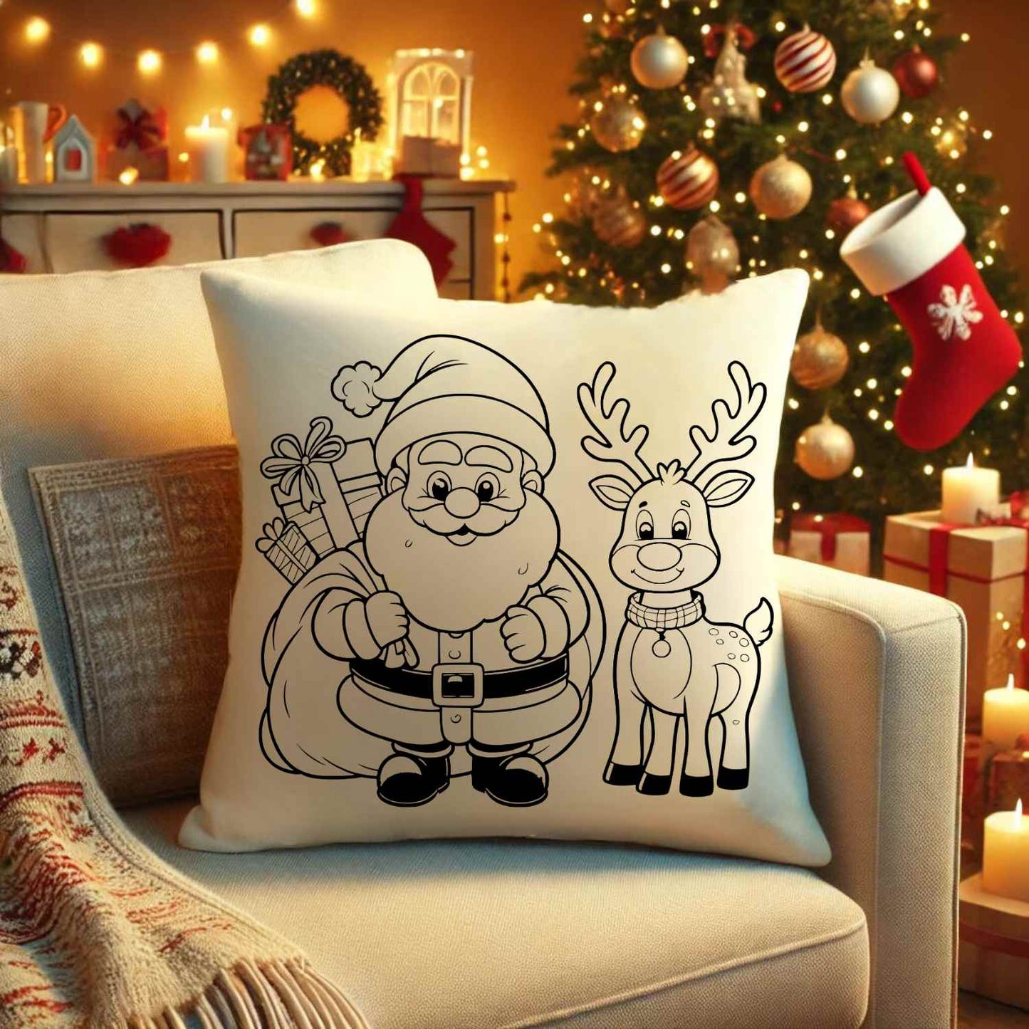 Christmas Cartoon Santa And Reindeer Illustration SVG For DIY and Cricut Projects