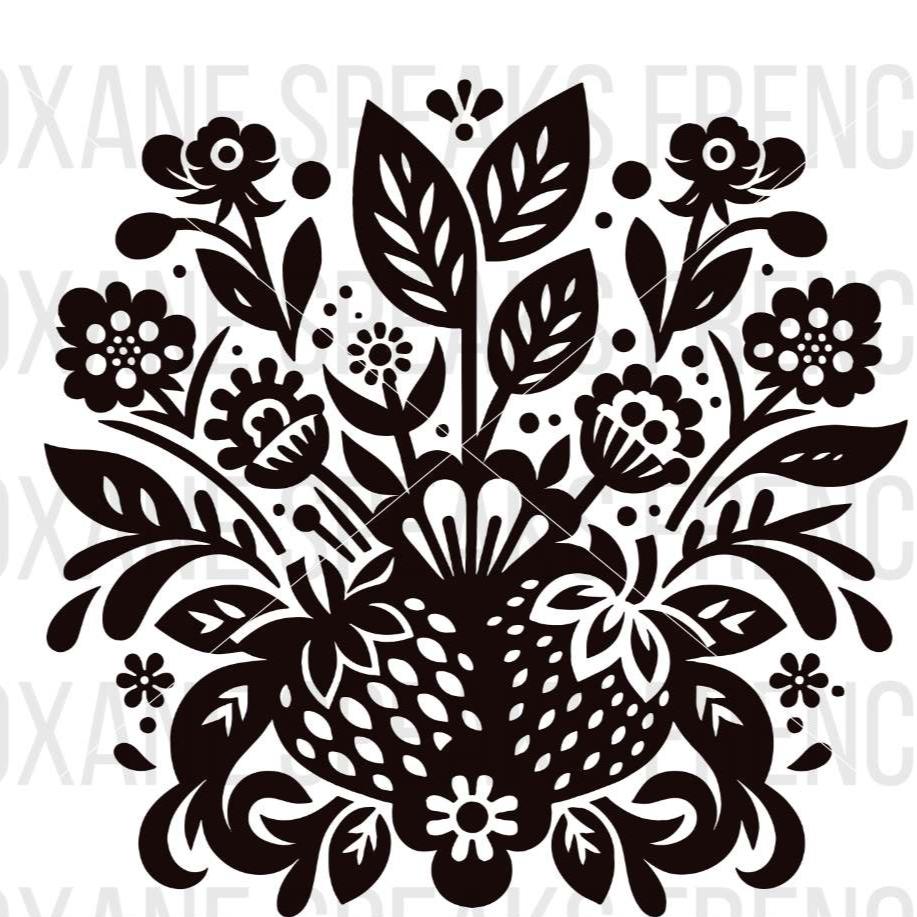 Intricate strawberries and floral pattern SVG and PNG, perfect for crafting, home decor, and DIY projects.