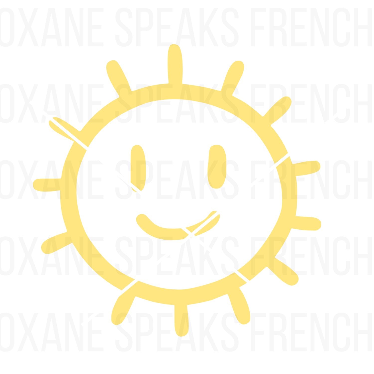 Cheerful yellow sun SVG and PNG clipart featuring a smiling face, perfect for crafting projects and DIY designs.